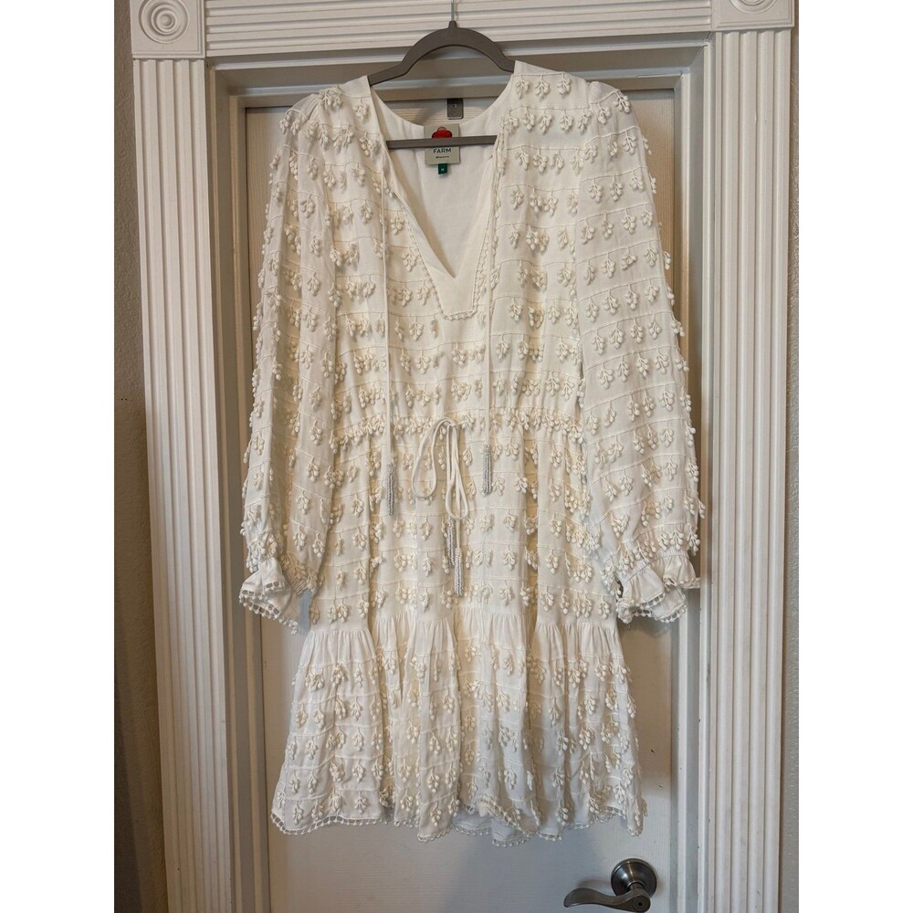 FARM Rio Fringe Detail Mini in Off-White Dress M